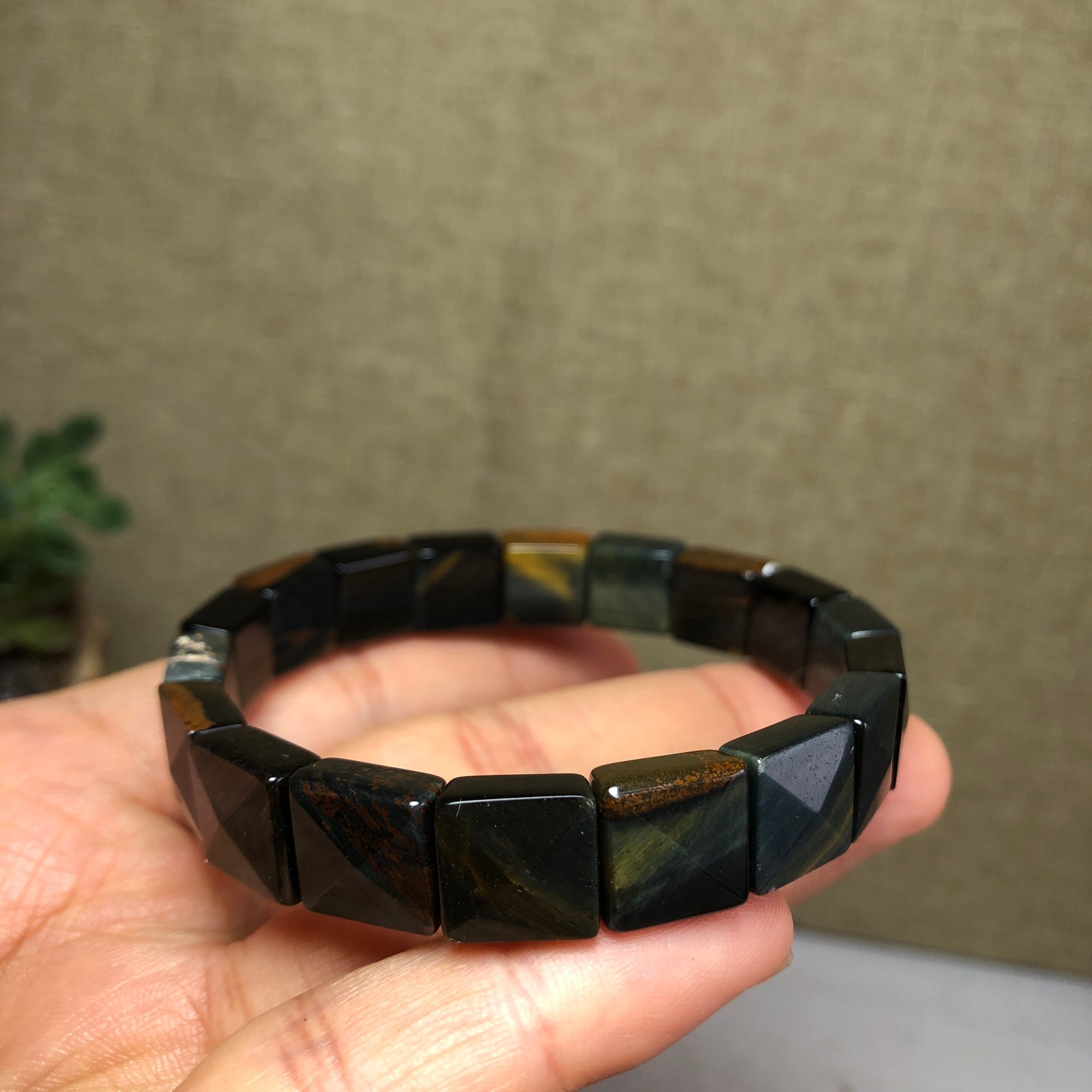 Rare Natural yellow blue tiger eye Crystal chain aspect beads bracelet 26g A4757