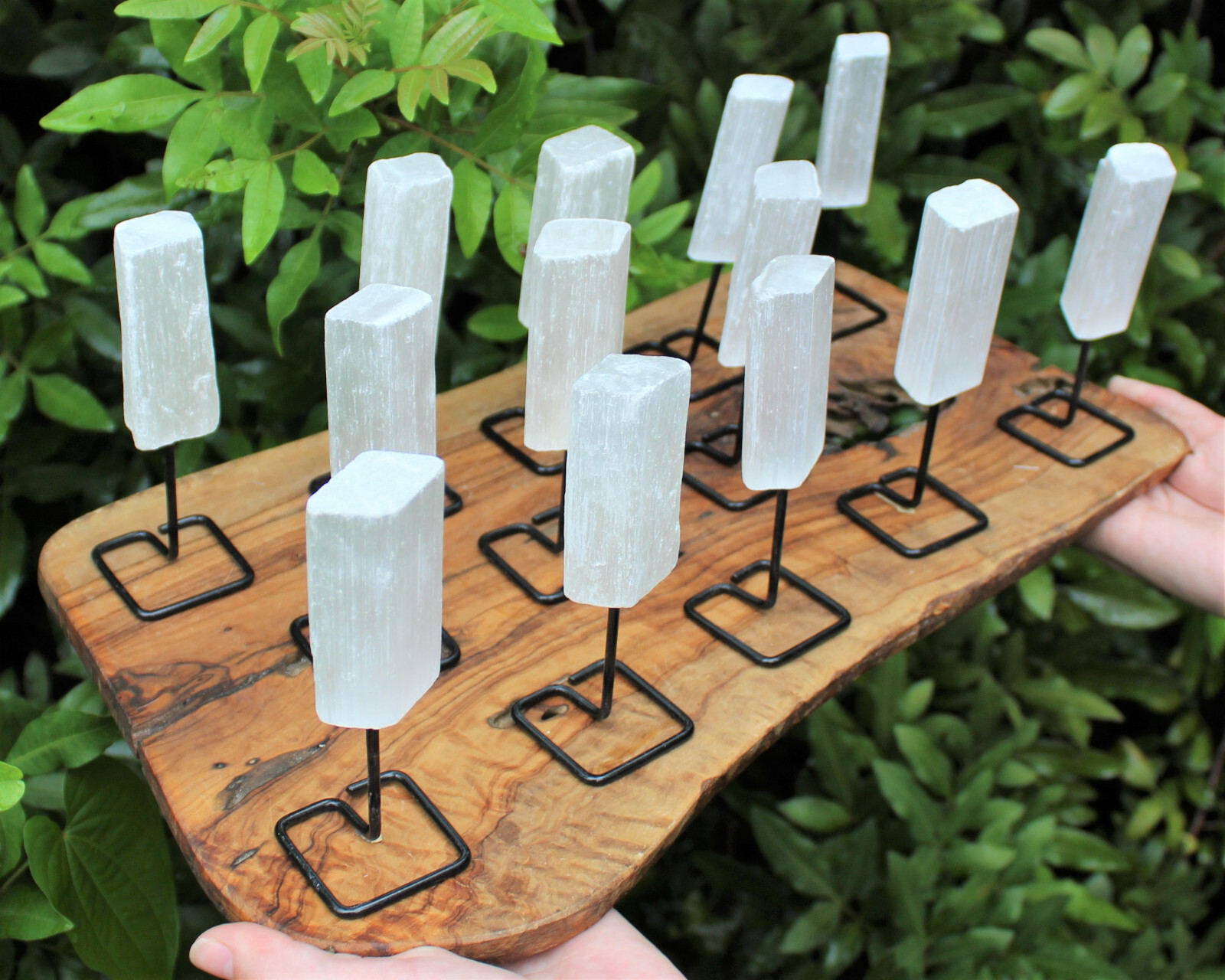 Selenite Stick On Metal Stand (Selenite Crystal On Pin, Natural Selenite Wand)