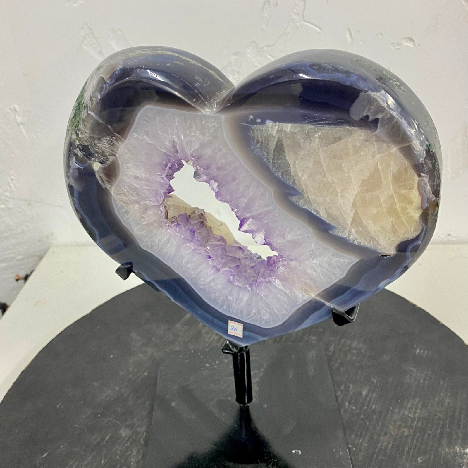7.58LB Natural heart agate Amethyst Cave Crystal Slice Cut Repai