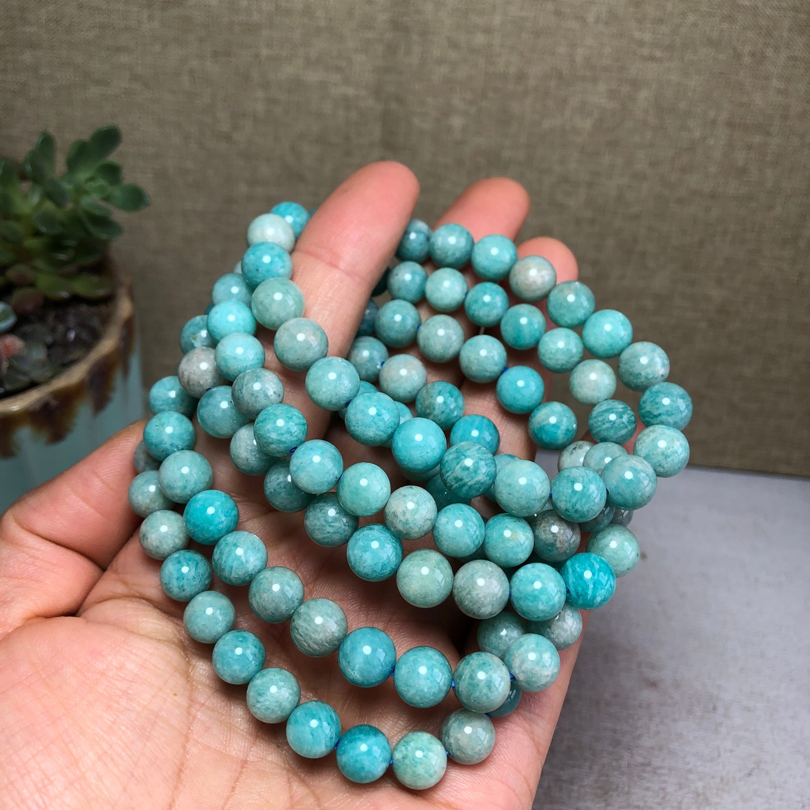 5pcs wholesale Natural amazonite stone Crystal chain beads bracelet 8mm T4770