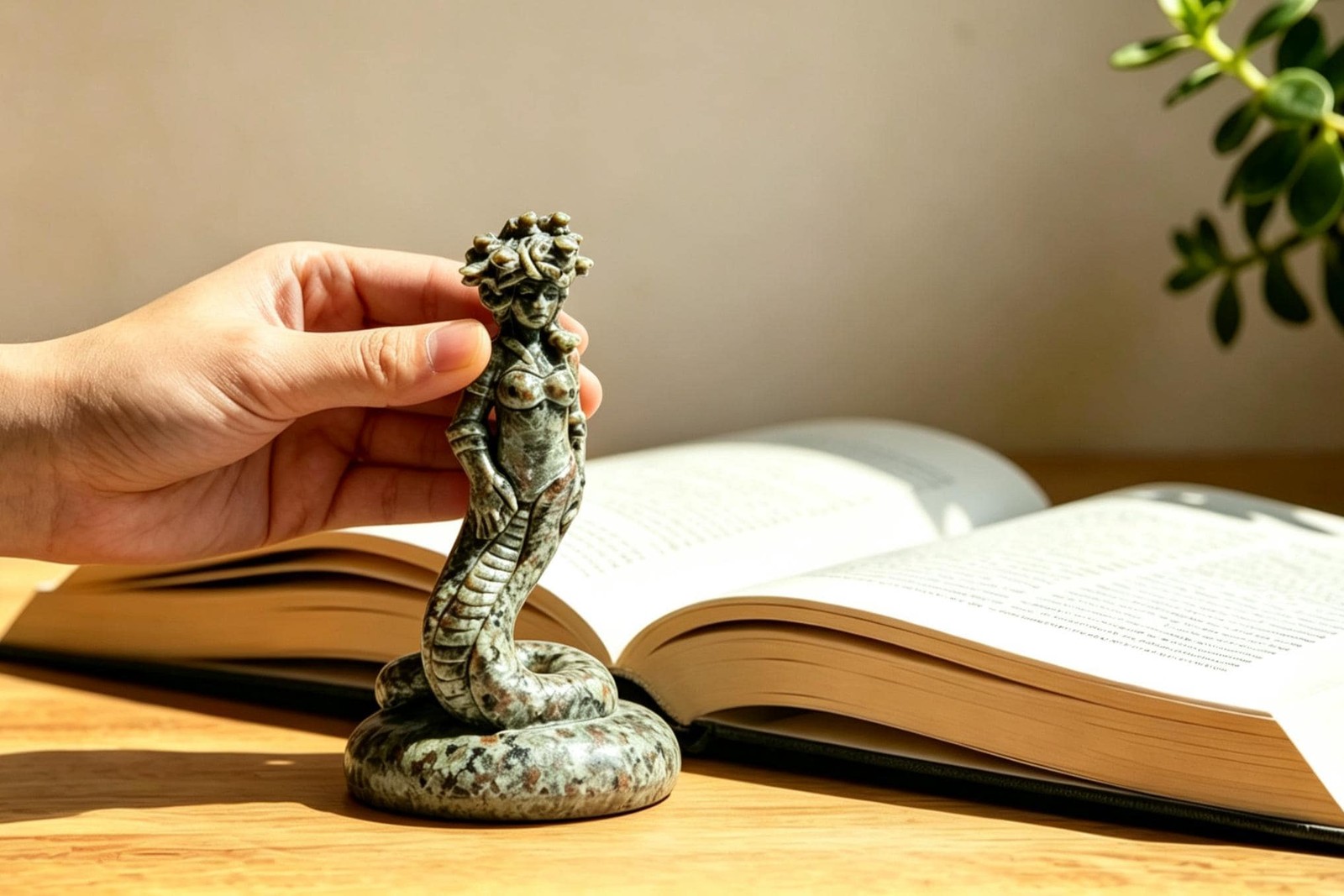 4INCH Natural Yooperlite Medusa Figurine,UV Reactive Gorgon Snake Lady Crystal