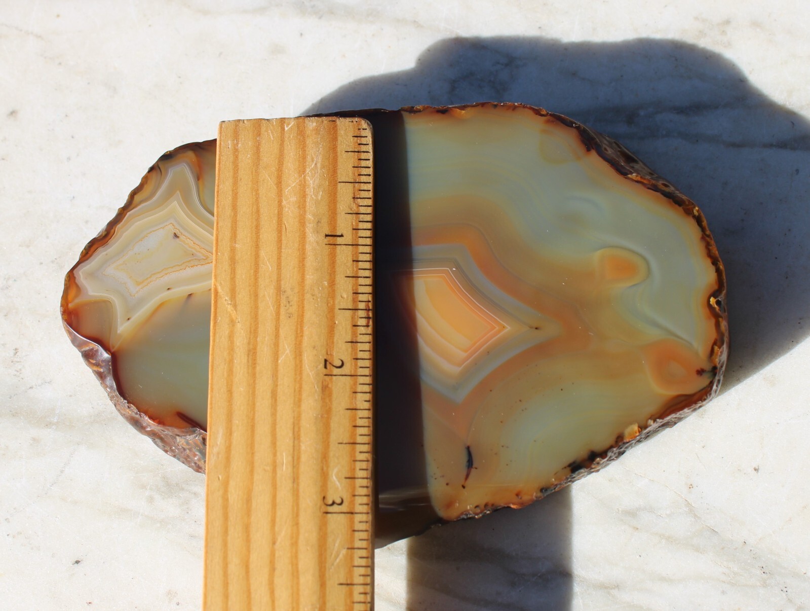 Natural 5” Geode Slice Amber Orange Brown Tones Agate 3/4” Thick-401 grams