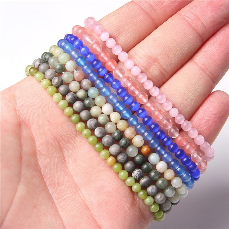 Handmade Grade A++ Gemstone 4mm Round Bead Stretchy Bracelet Reiki Chakra Unisex