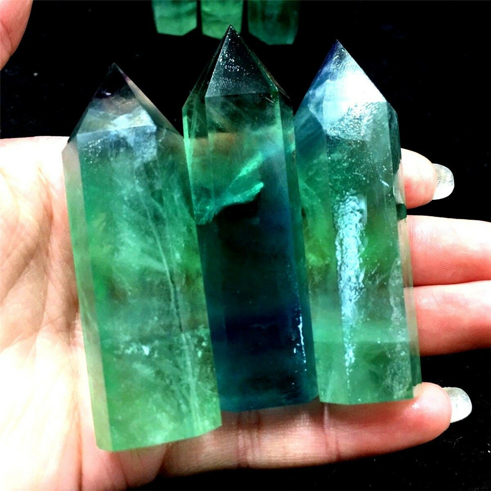 Natural Green Fluorite Quartz Crystal Stone Point Healing Hexagonal Wand Reiki