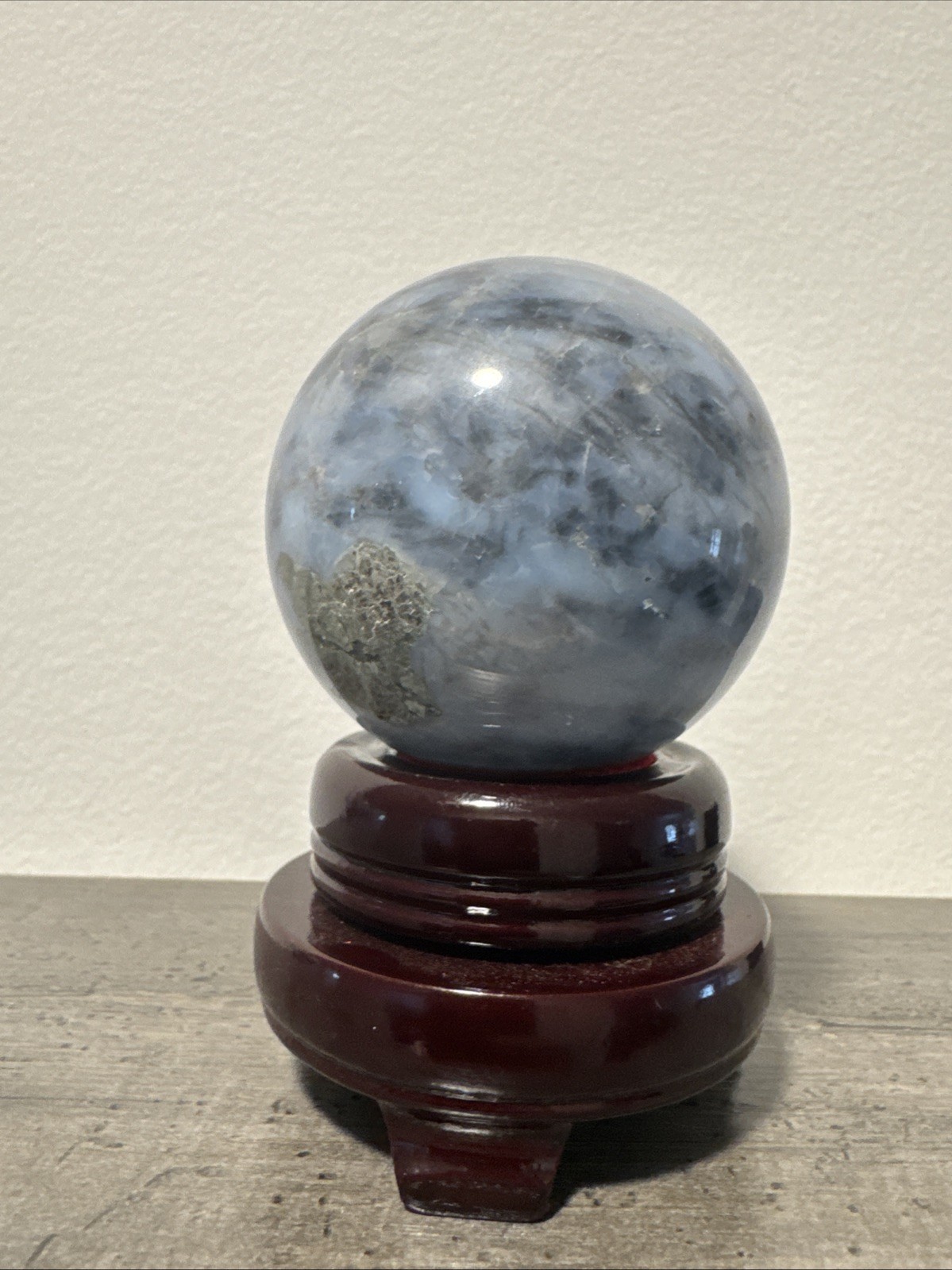 Polished Blue Agate Sphere 301 Grams 59 mm
