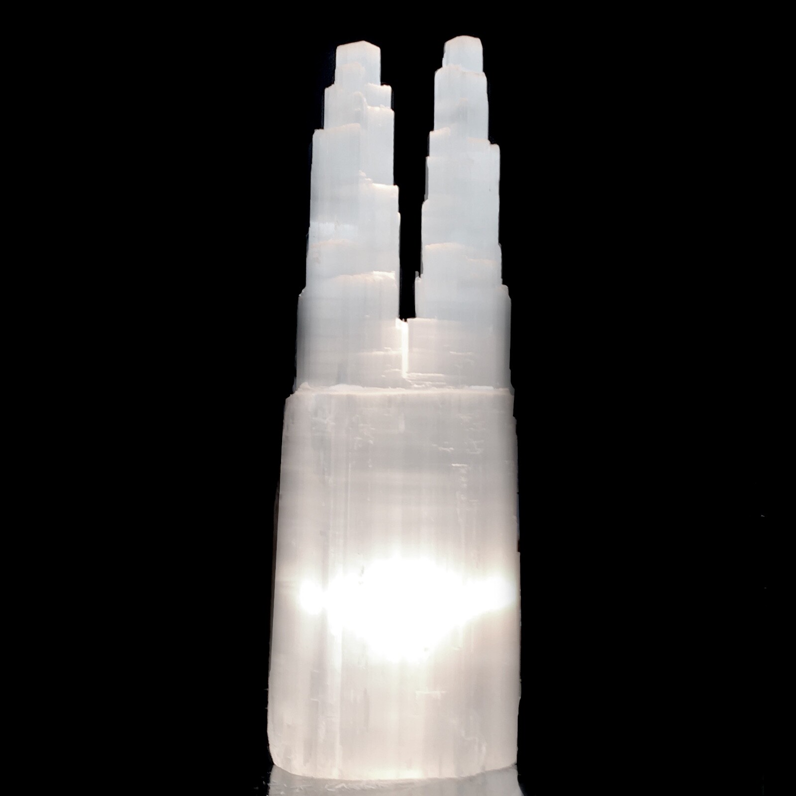 Selenite Tower Lamp ” Double Twin Tower White Natural Crystal Light & LED Cord