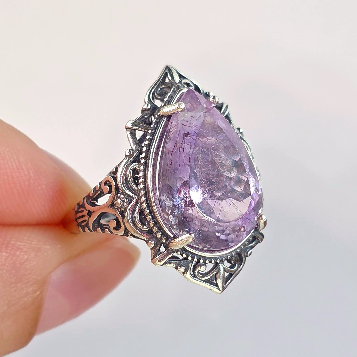 AMETHYST SUPER 7 RING 925 STERLING SILVER RARE STONE GENUINE – ADJUSTABLE SIZE