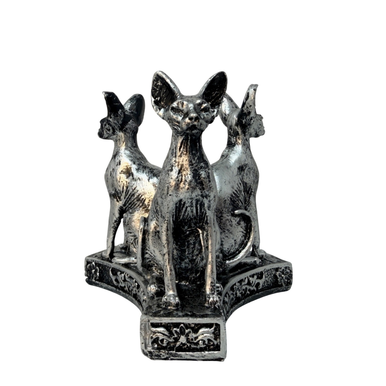 Silver Sphynx Cat Sphere Stand Gothic Crystal Ball Holder Altar Decor