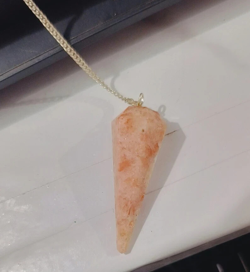 Genuine Sunstone Pendulum, Sunstone Dowsing Pendulum, Crystal Pendulum