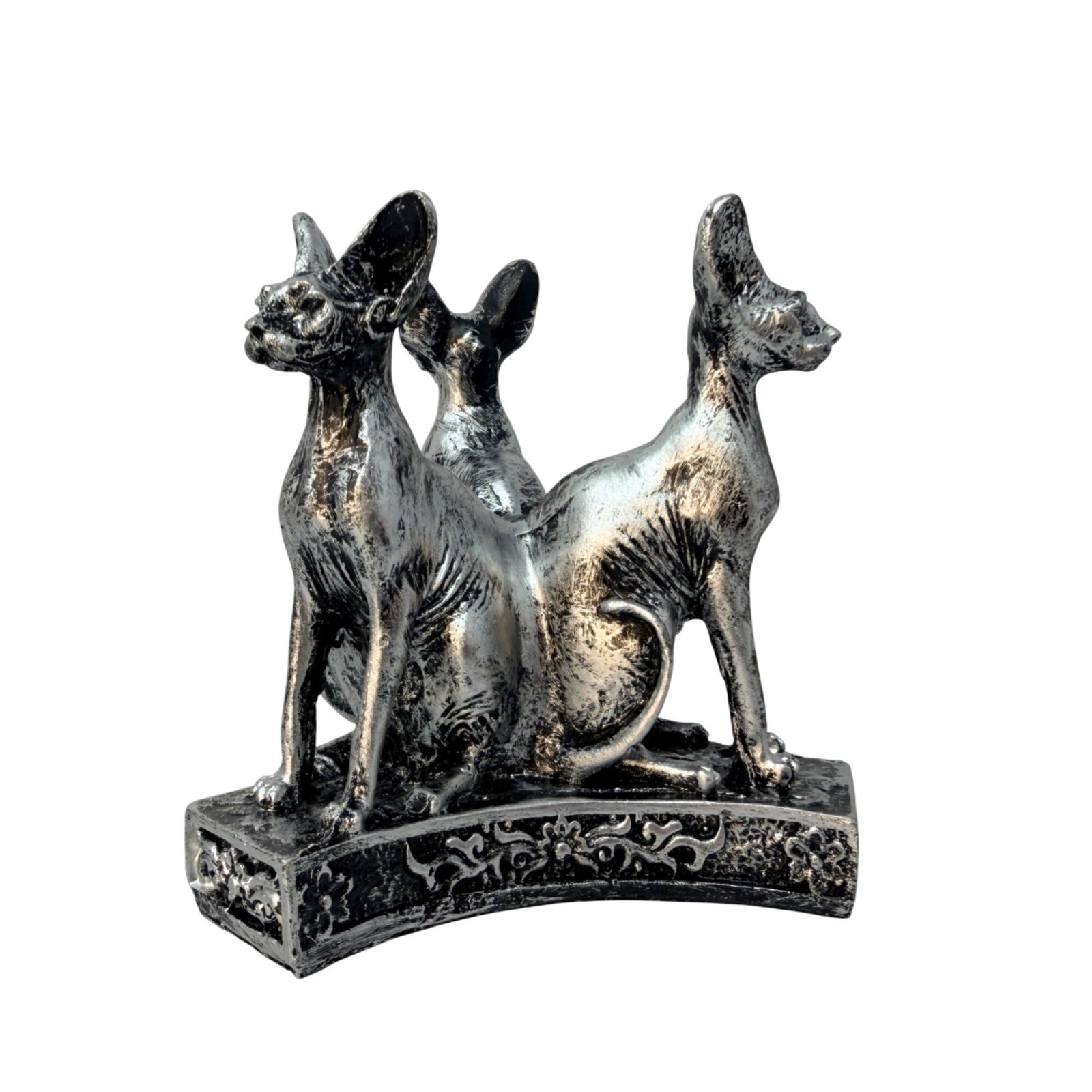 Silver Sphynx Cat Sphere Stand Gothic Crystal Ball Holder Altar Decor