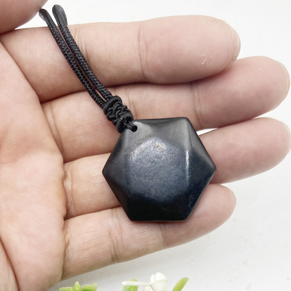Shungite Stones Crystal Necklace Rope Pendant Reiki Healing Protection EMF Gift