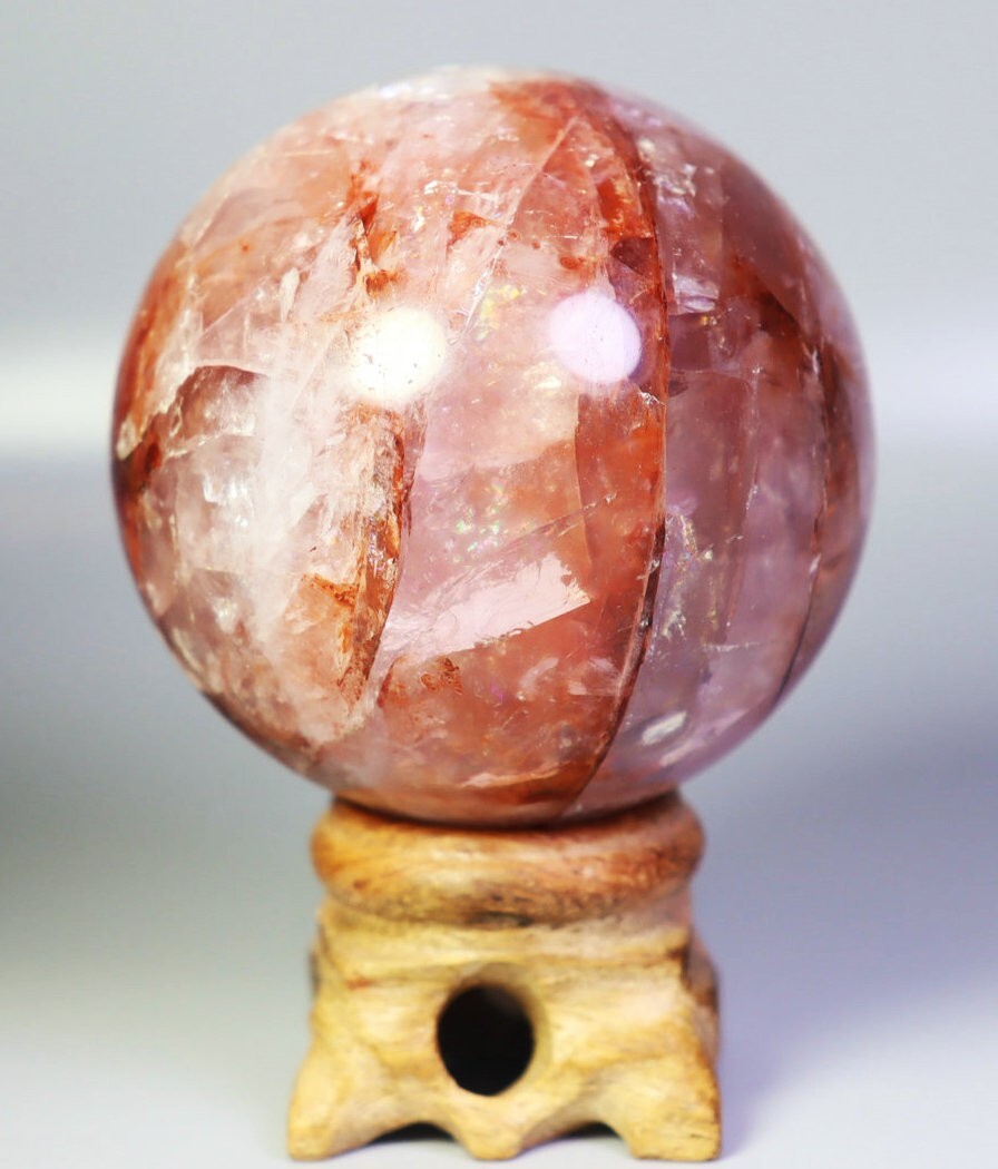 248g Natural Red FIRE Hematoid QUARTZ Crystal Sphere Ball Stone Healing/Stand