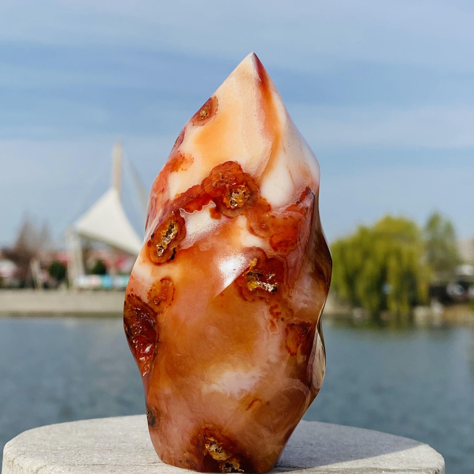 293g Natural and beautiful flame red agate crystal ore sample heals