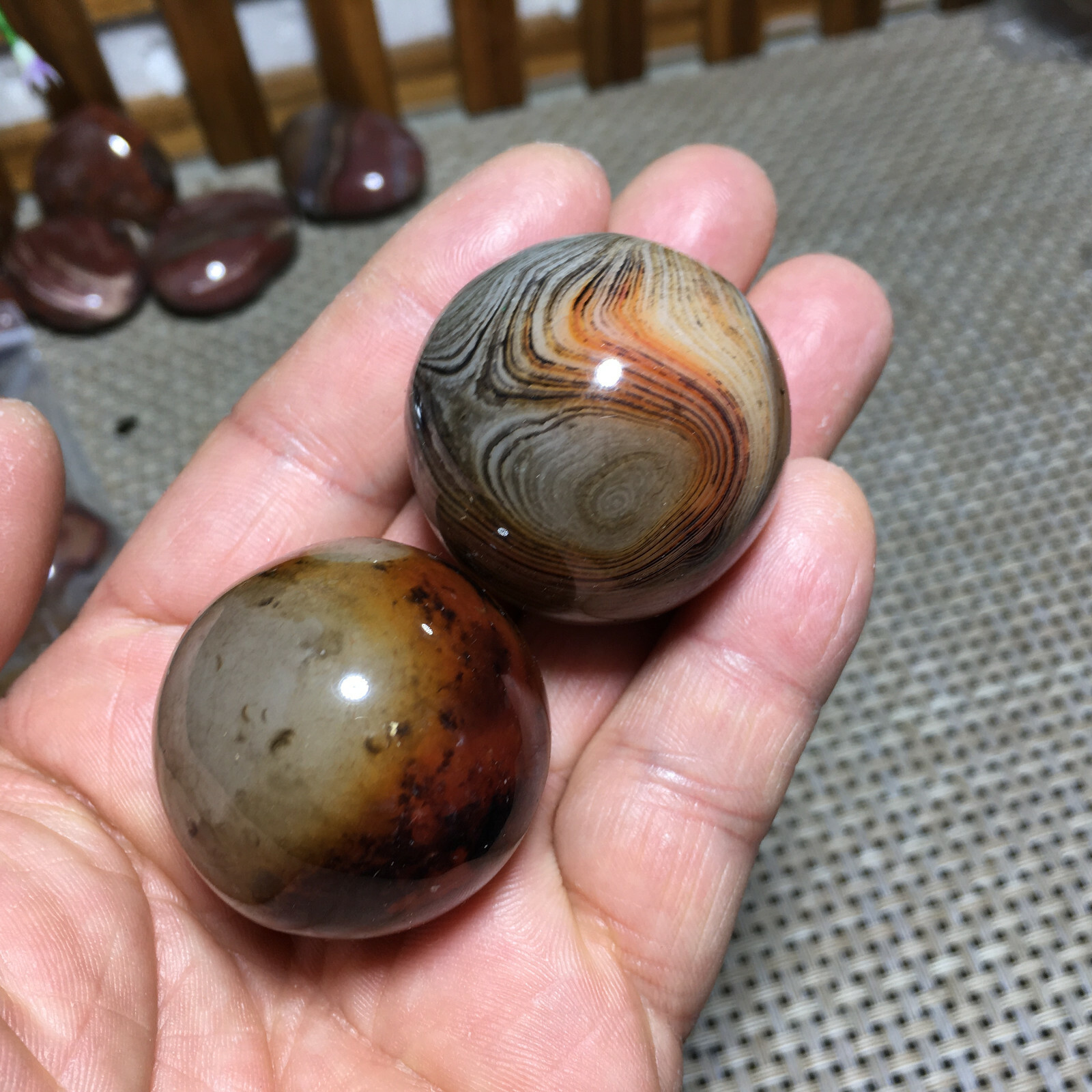114g 2PC Natural Silk Agate Polished Sphere Ball Madagascar 9610