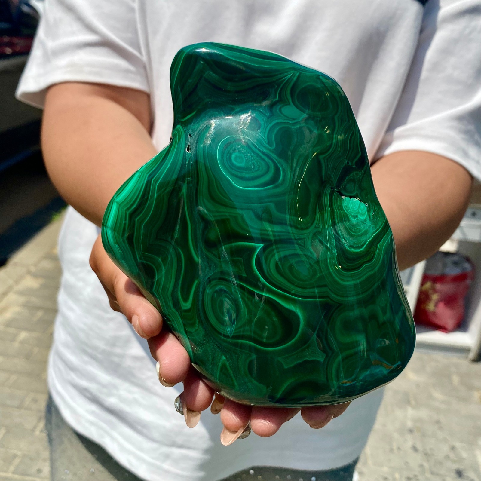 3.32LB Natural glossy Malachite transparent cluster rough mineral sample