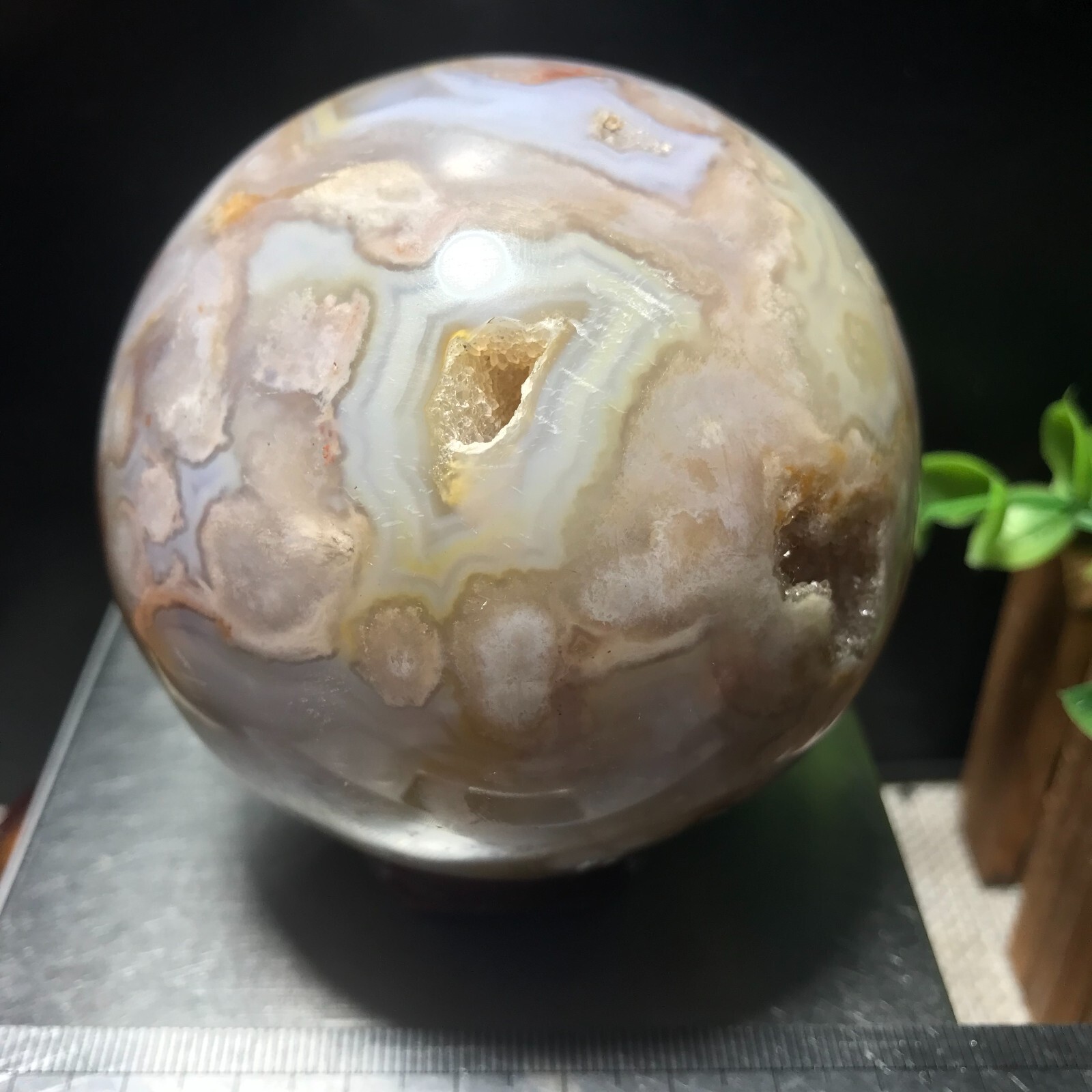 566g 73mm Natural Sakura Agate Cherry Blossom ball Quartz Crystal Healing 242