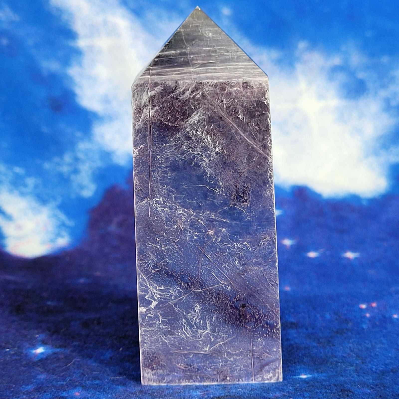 Flashy Purple Flake Mica 3″ Obelisk Tower 91 Gram Iridescent Healing Crystal