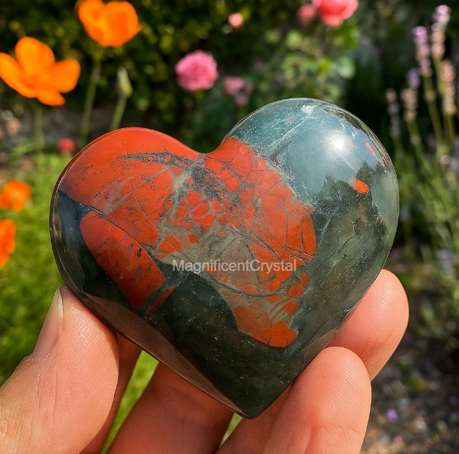 African Bloodstone Heart Palm Stone Healing Crystal Worry Stone Art Decor Gifts
