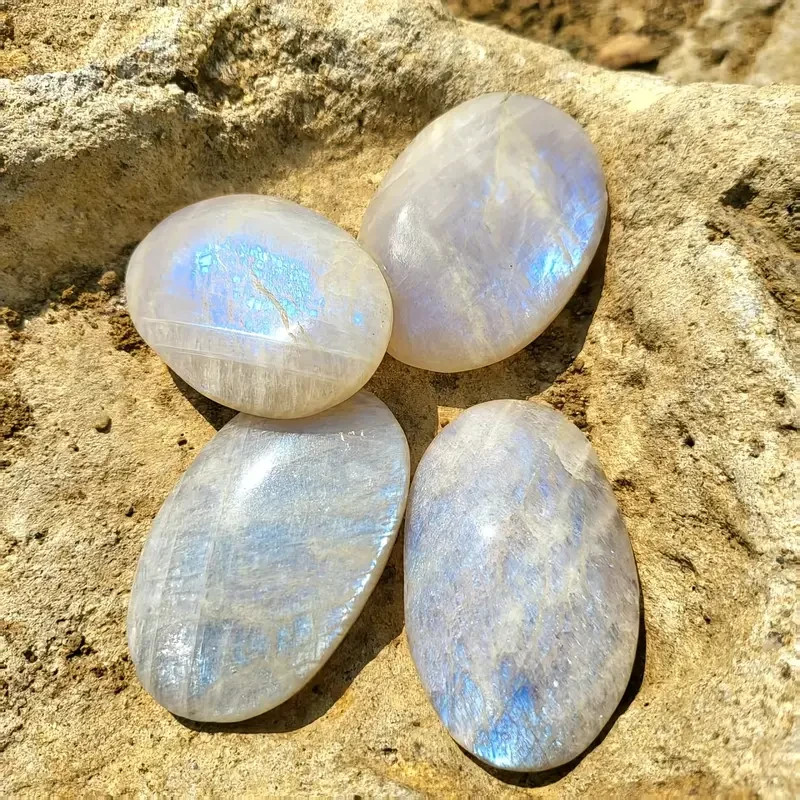 Natural Moonstone Palm Stone Polished Calming Healing Crystal Tumbled Stone Gift