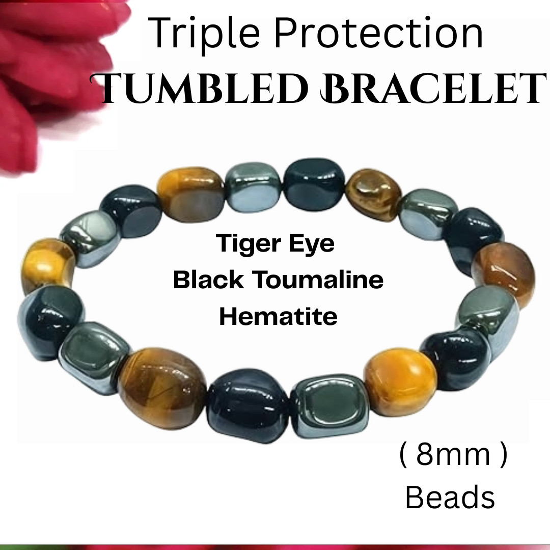 Triple Protection Tumbled Bracelet For for Grounding, Protection, Energy Balance