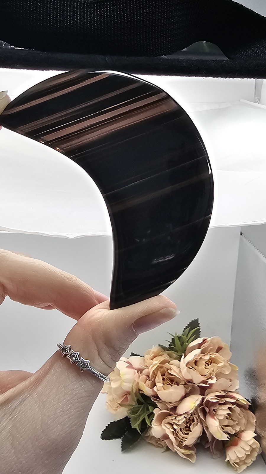 Transparent Agate Moon Crescent crystal 47g 7.8cm