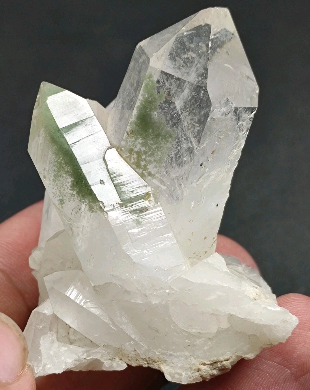 chlorite Included Quartz twin crystals points from Pak. “60 gm”