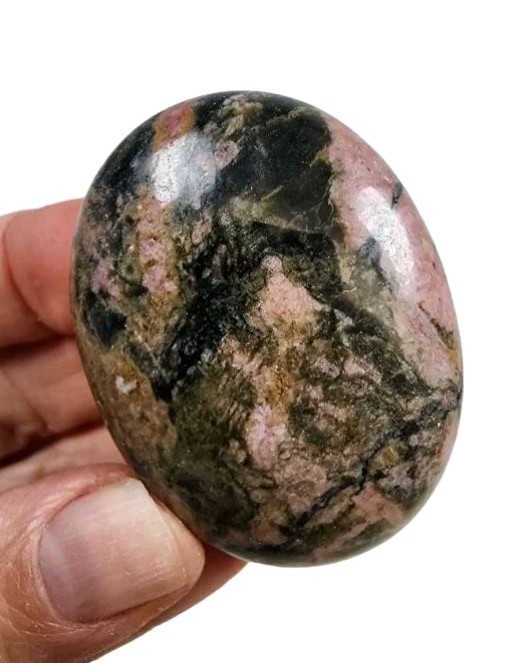 Rhodonite Crystal Polished Palm Stone 51.1 grams