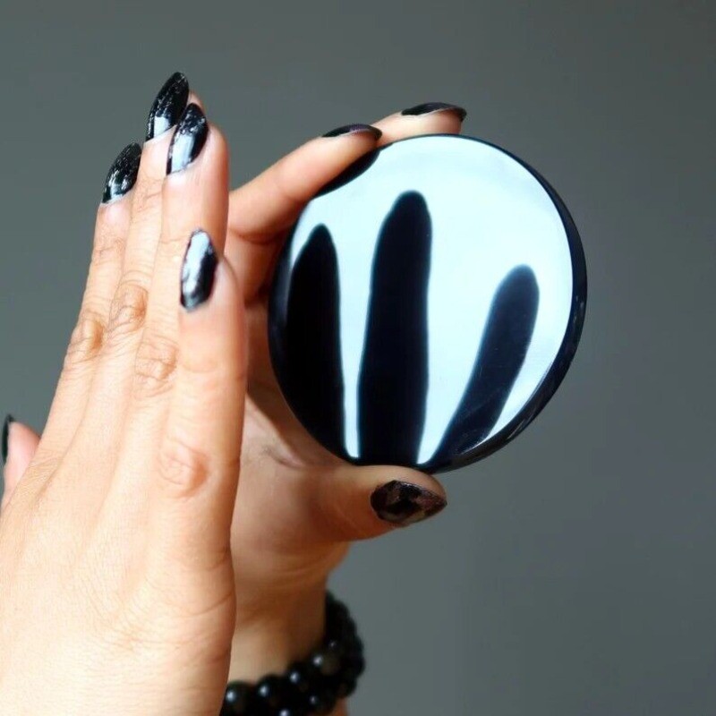Genuine Black Obsidian Wafer Scrying Mirror Healing Reiki Mirror Home Decor Gift
