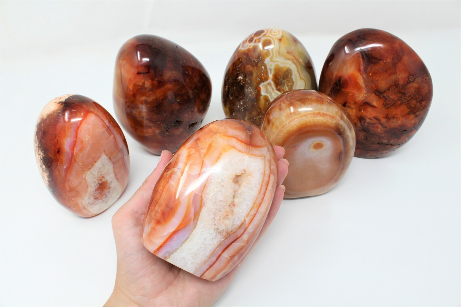 XS-XXL Carnelian Polished Freeform, Free Standing Cut Base, Carnelian Specimens