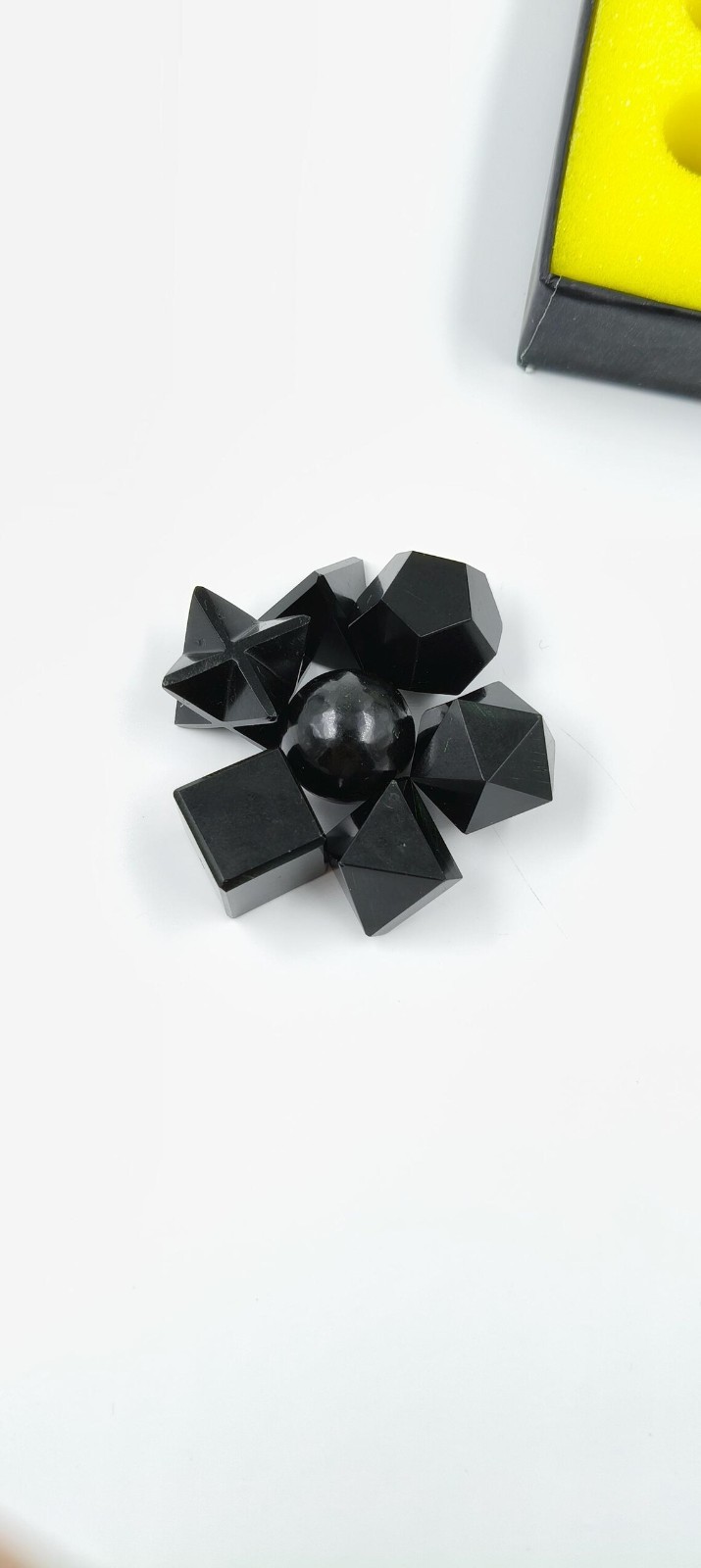 Black Obsidian Sacred Geometry Set 7 Platonic Solid Reiki Meditation Crystal Kit