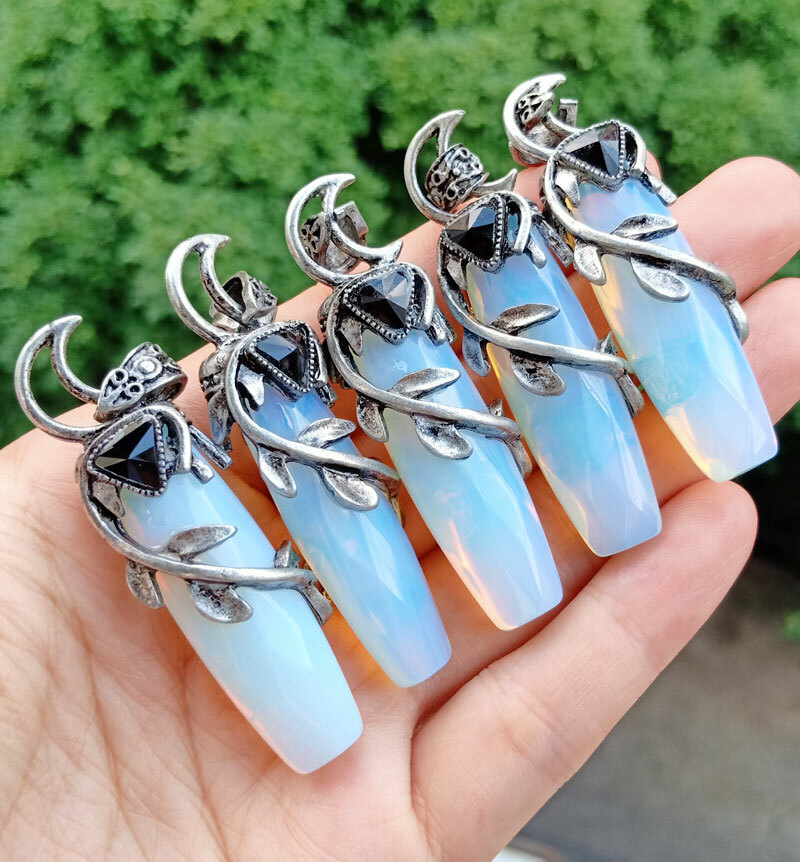 5pcs Opal Obsidian stone Faceted Pendants Chakra Reiki Healing Amulet Energy