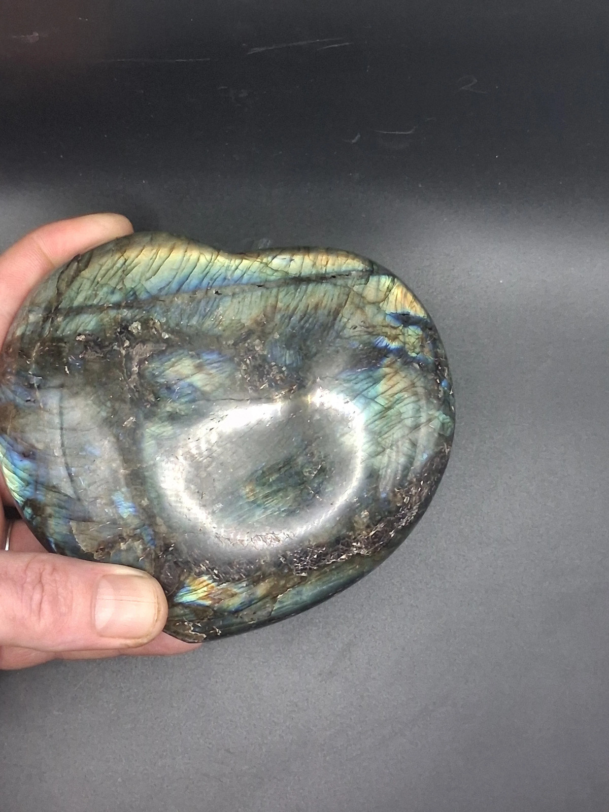 Large labradorite heart! 2.3 pounds, 5 by 5 inches