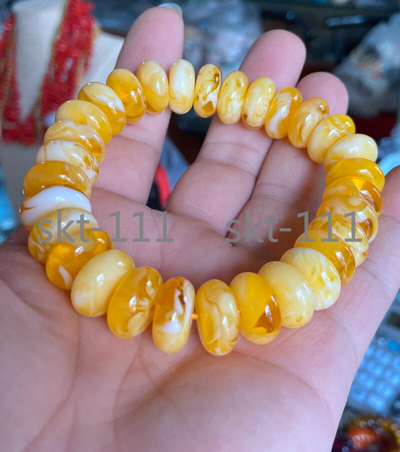Certificate 7x14mm Natural Mexico Succinum beeswax Amber Beads Bracelet 7.5”