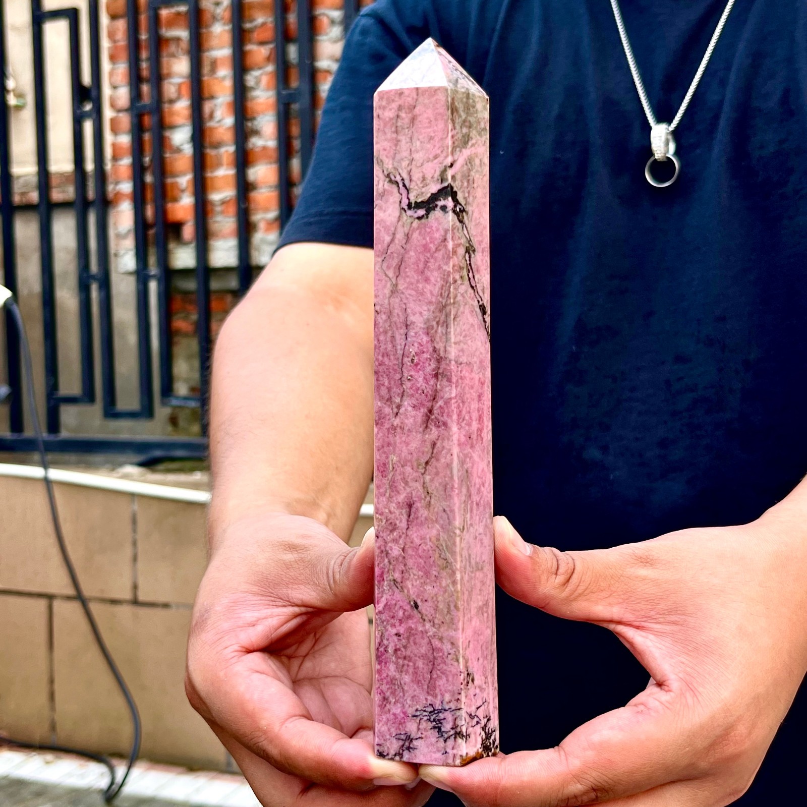 2.24LB High quality natural pink rose stone pointed pillar spiritual therapy