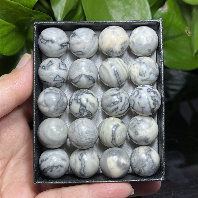 20pcs Natural Picasso stone ball quartz crystal Mineral Sphere healing 15mm+Box