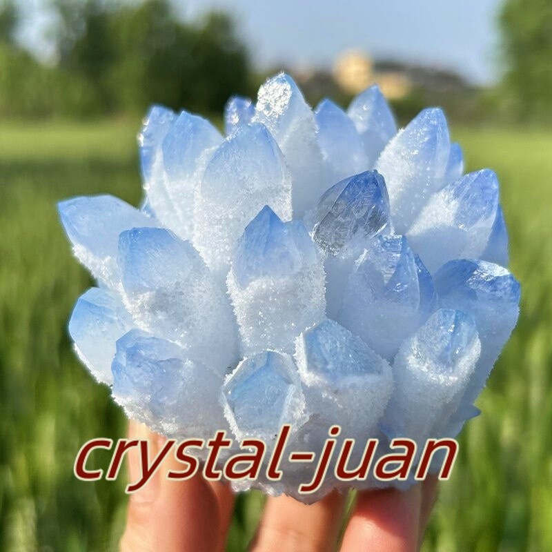 300g+ New Find Blue Phantom Quartz Crystal Cluster Mineral Specimen Reiki Gem