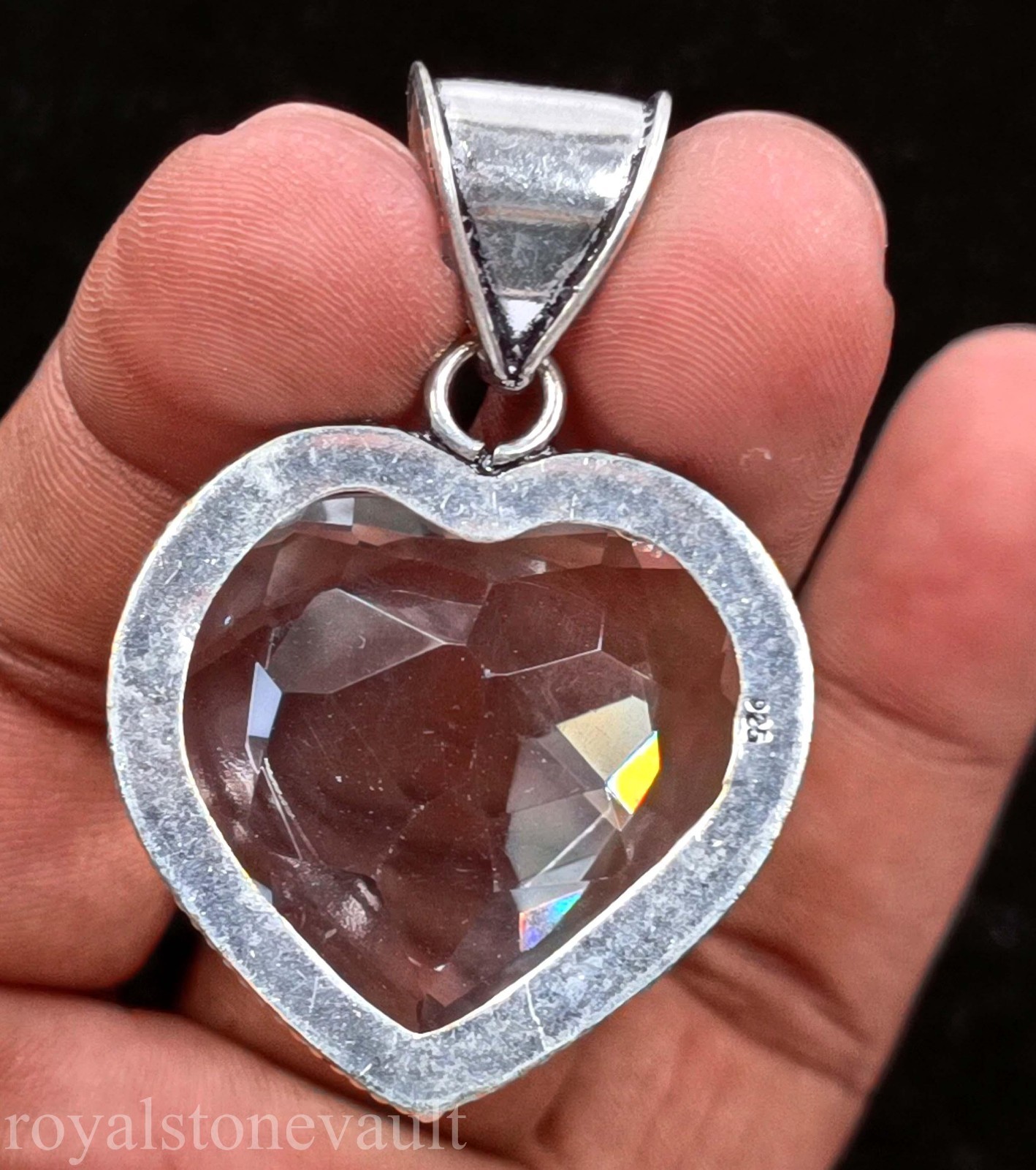 95.20Ct Natural White Sapphire Pendant 44x9mm Heart 925 Sterling Silver 5ANI