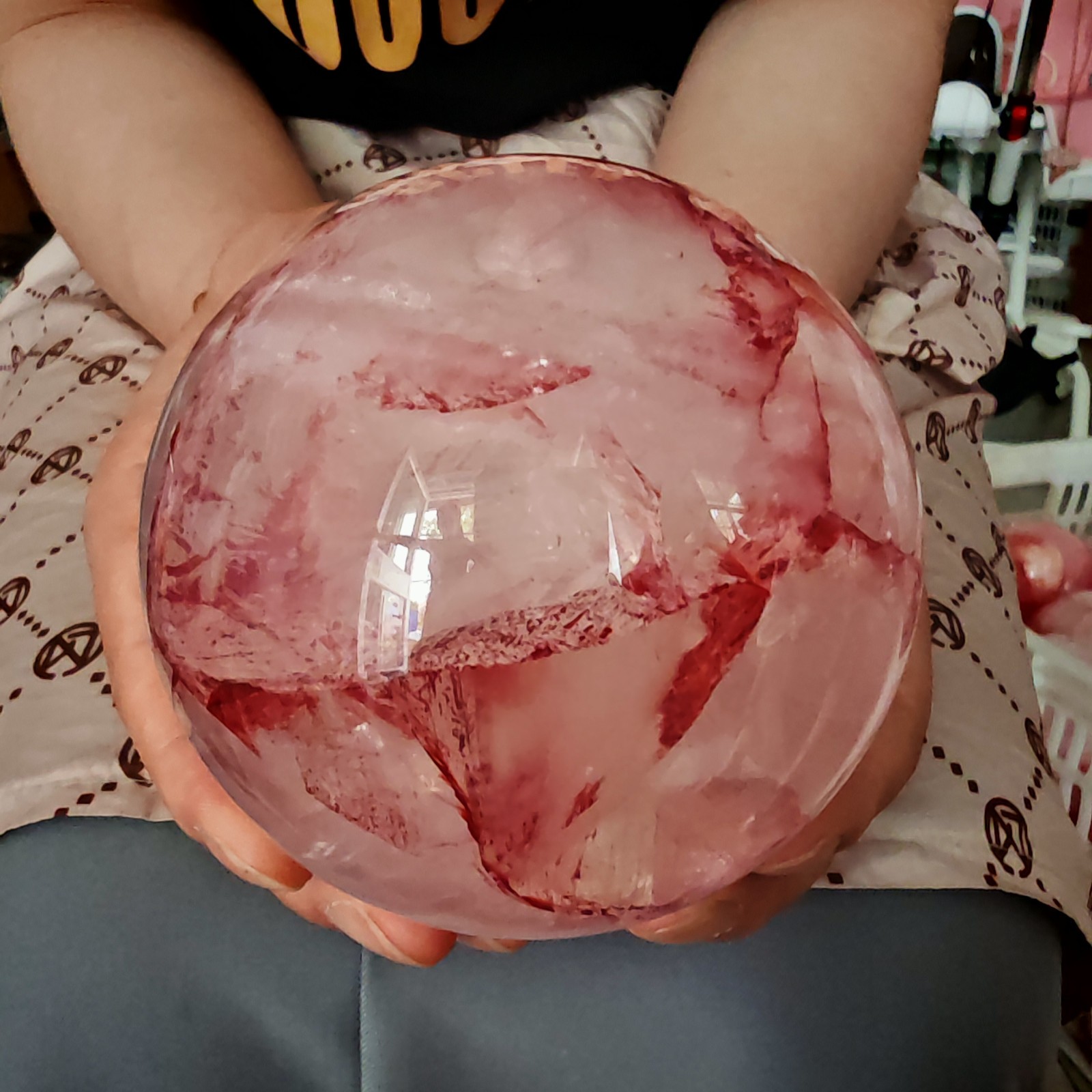 2.31LBNatural red gel flower crystal ball healing1.05kg