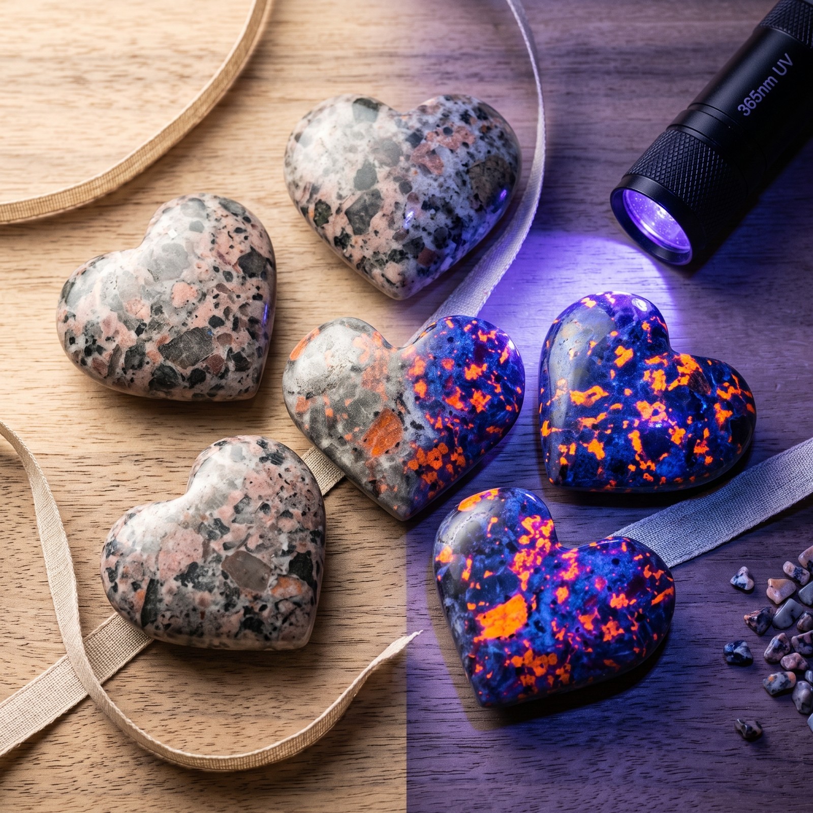 Yooperlite Heart Stone Natural Crystal Carved Cabochon UV Glowing 4.5-5cm