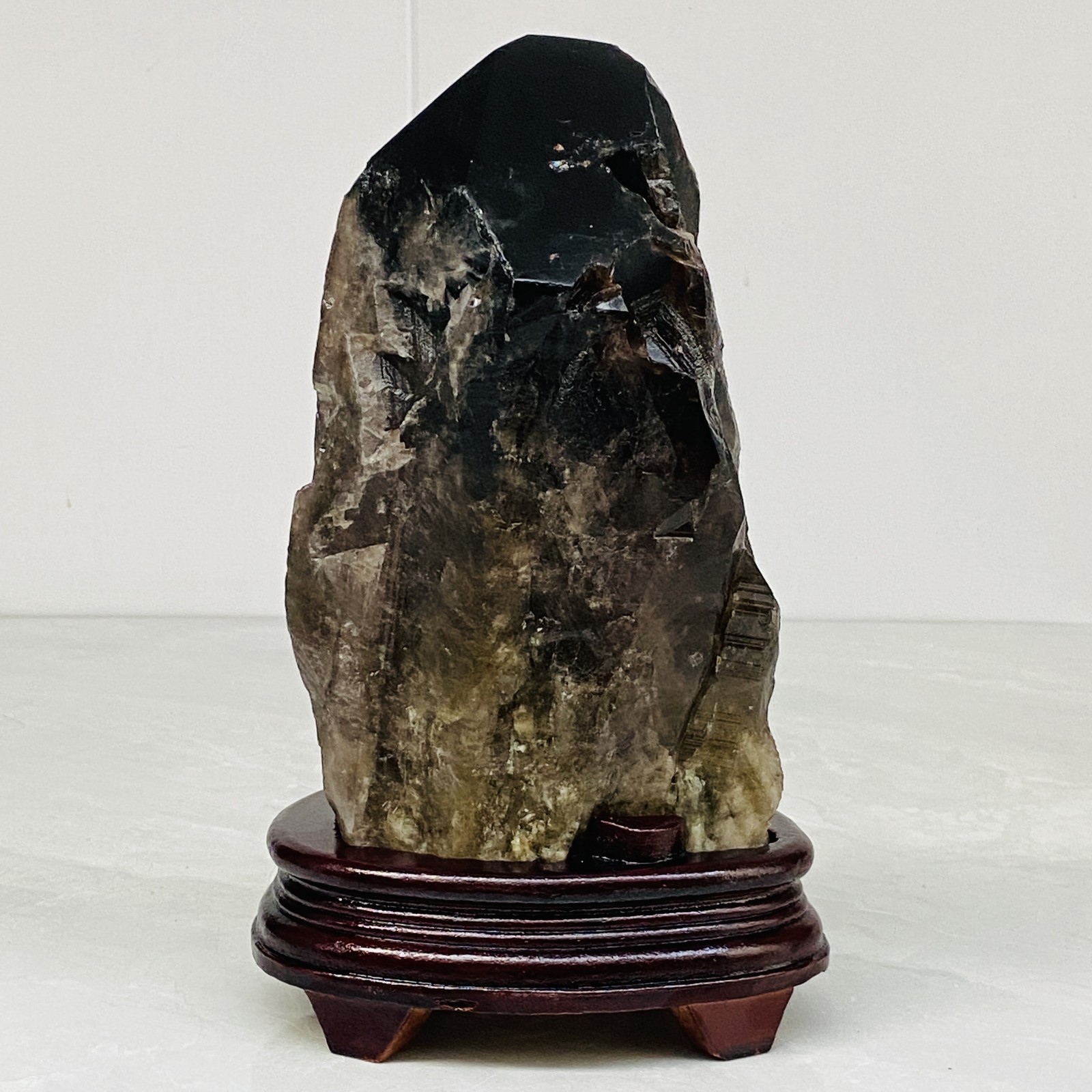 Natural Black Smoky Quartz Crystal Cluster Raw Mineral Specimen 10.49LB (Stand)