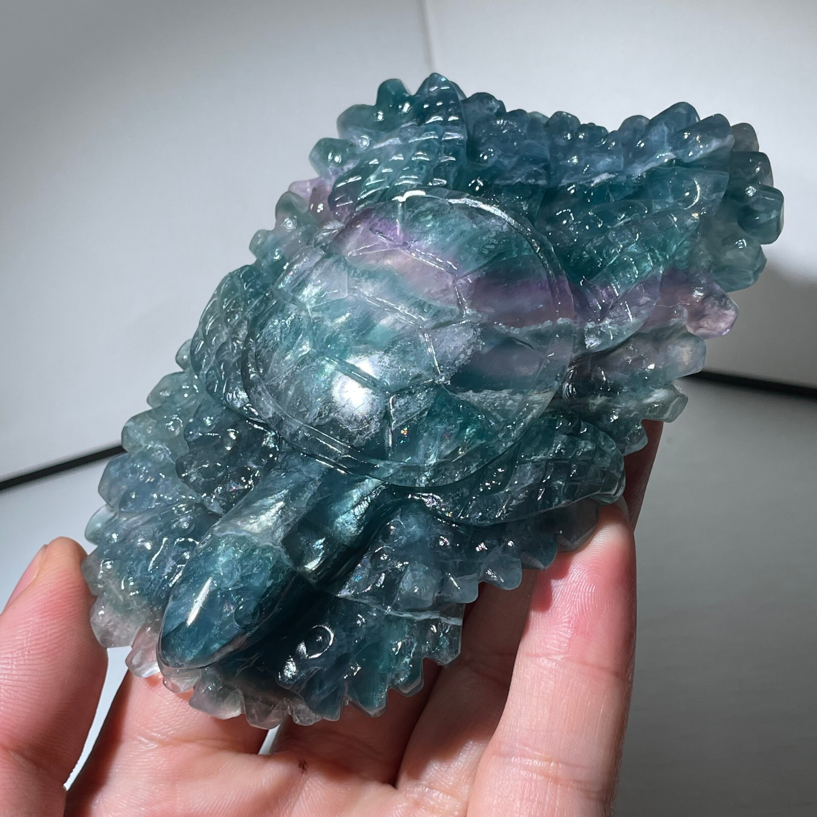 280g Natural Color fluorite Quartz Crystal sea turtle Skull Reiki Healing Gift