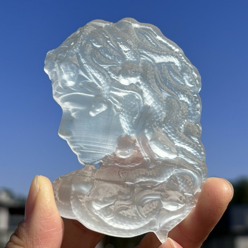 3.3″ Natural Selenite Snake Skull Carved Quartz Crystal Skull Reiki Healing 1pc
