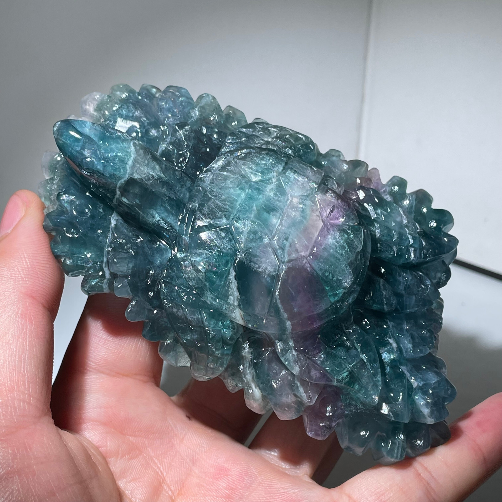280g Natural Color fluorite Quartz Crystal sea turtle Skull Reiki Healing Gift