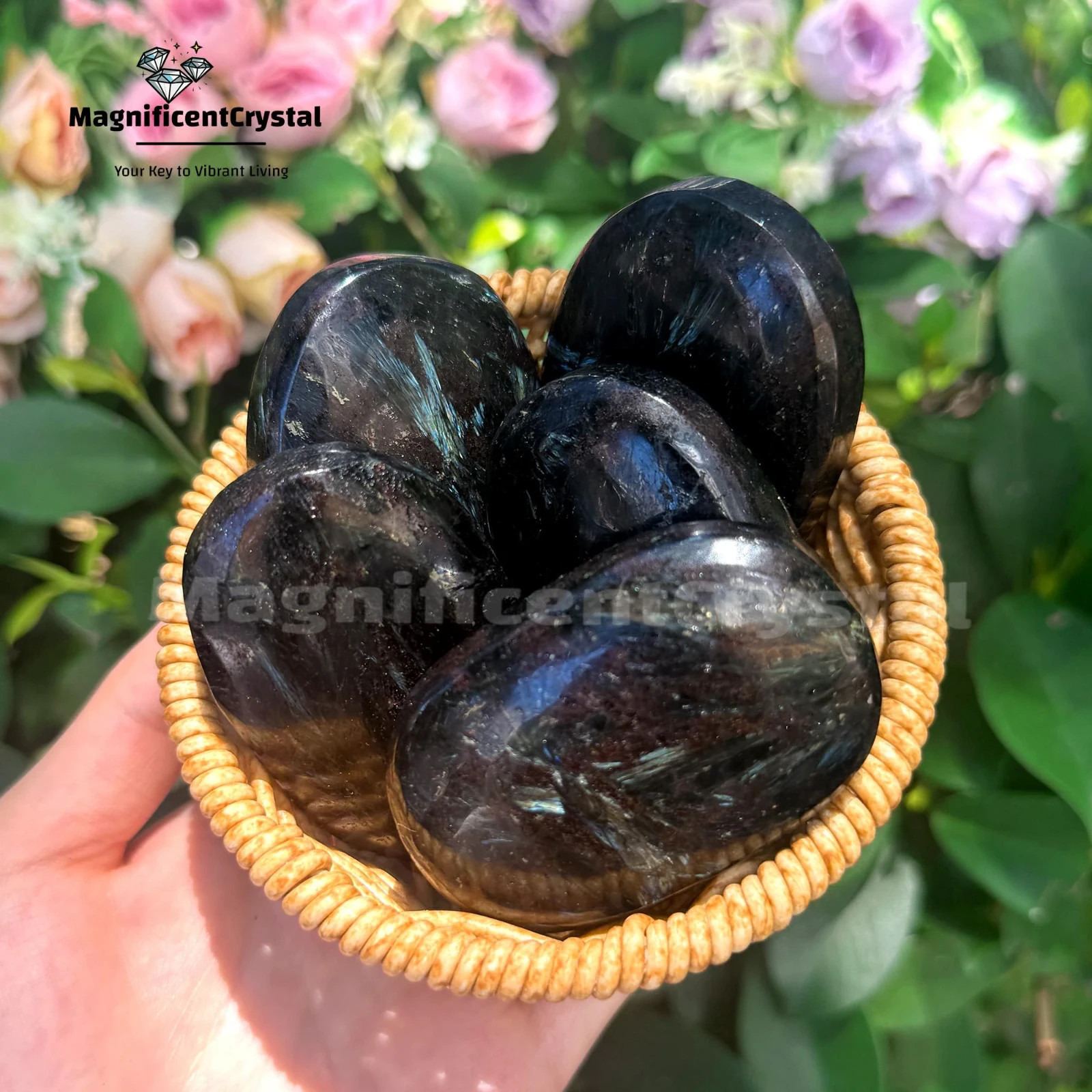 Arfvedsonite Palm Stone Cosmic Firework Flash Blue Pocket Healing Energy Crystal