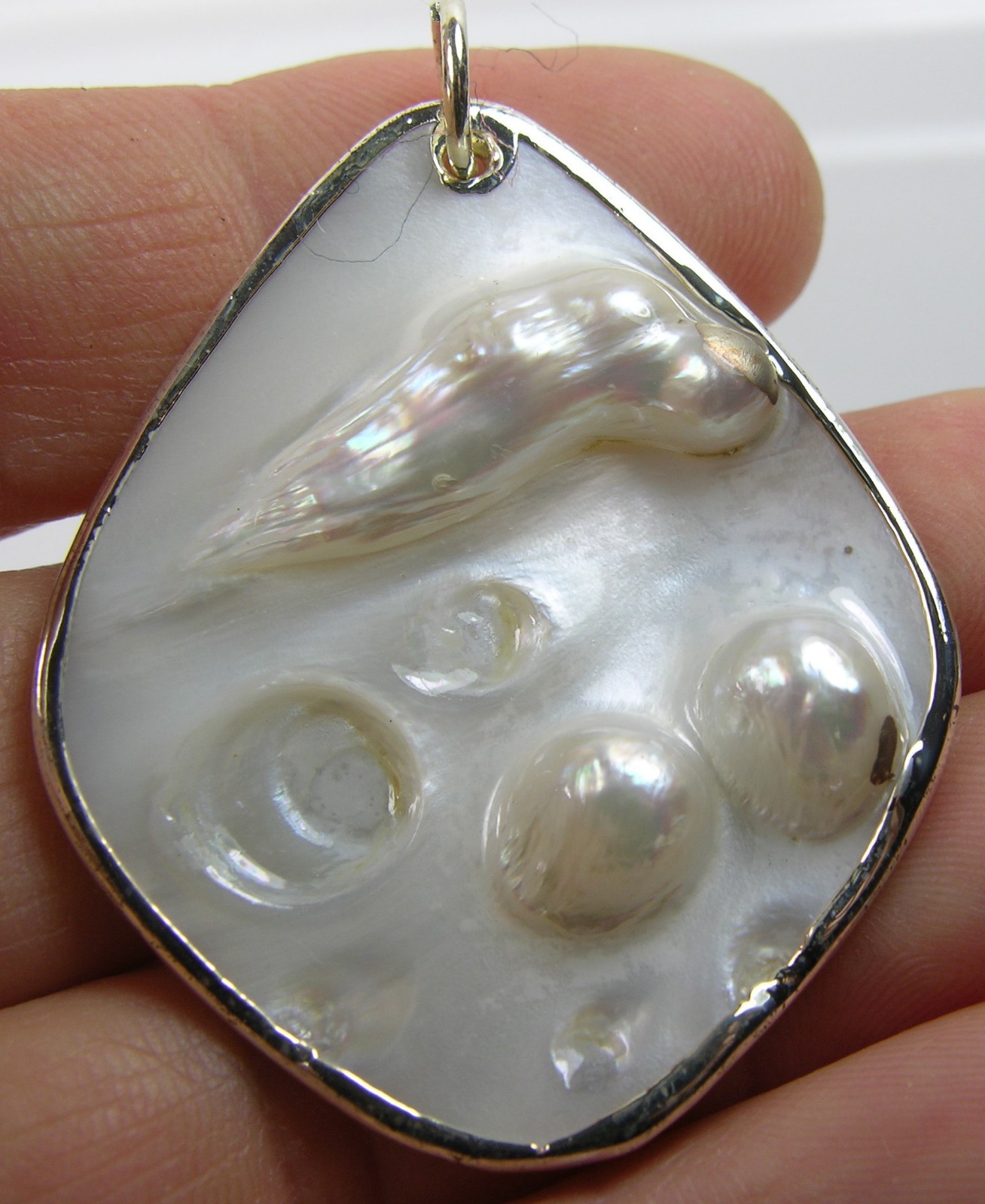 #7 46mm Natural Pink & White Rough Raw Mother Of Pearl Heart Pendant 1 3/4 in
