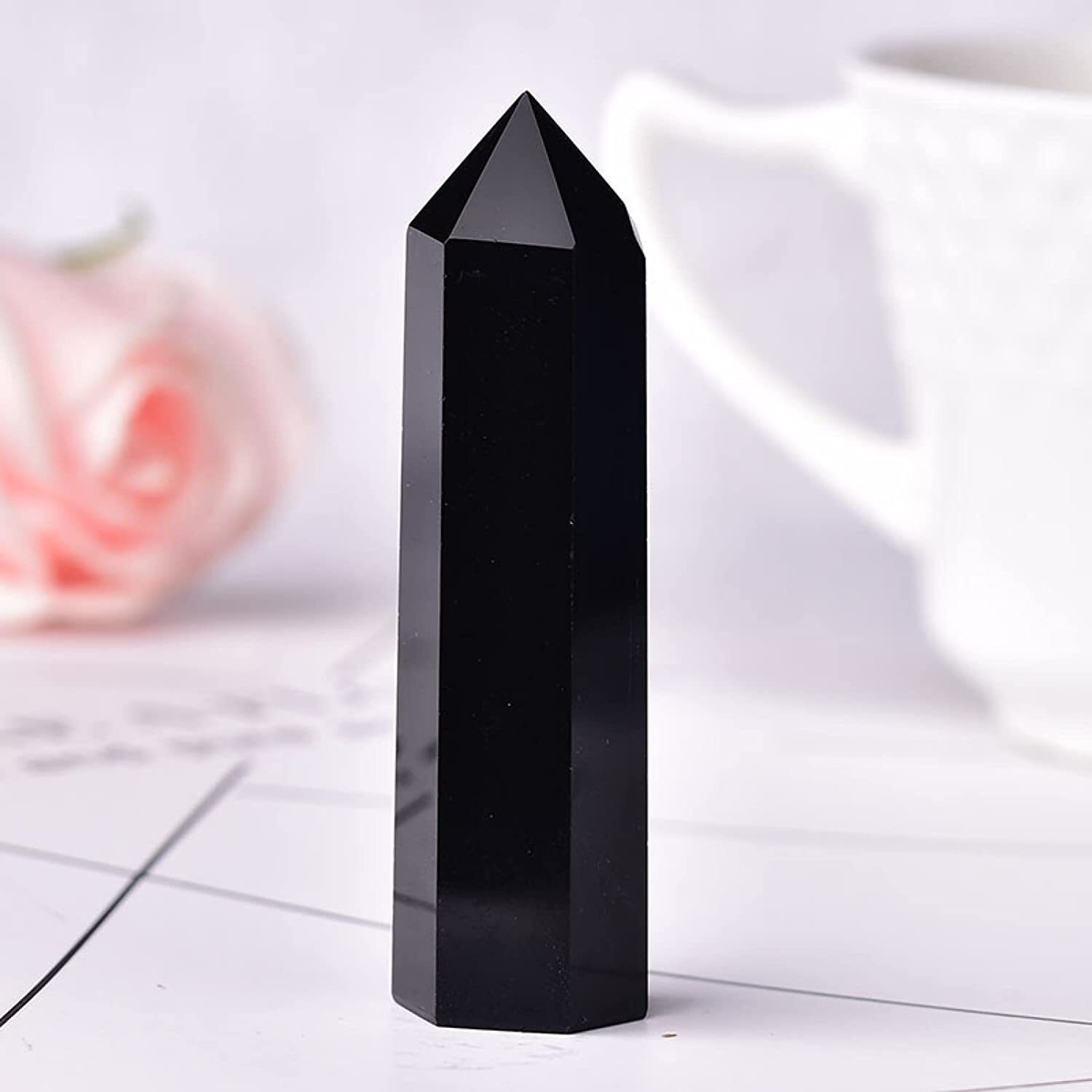 3” Obsidian Point Obelisk Natural Crystal Tower Decoration for Protection Peace