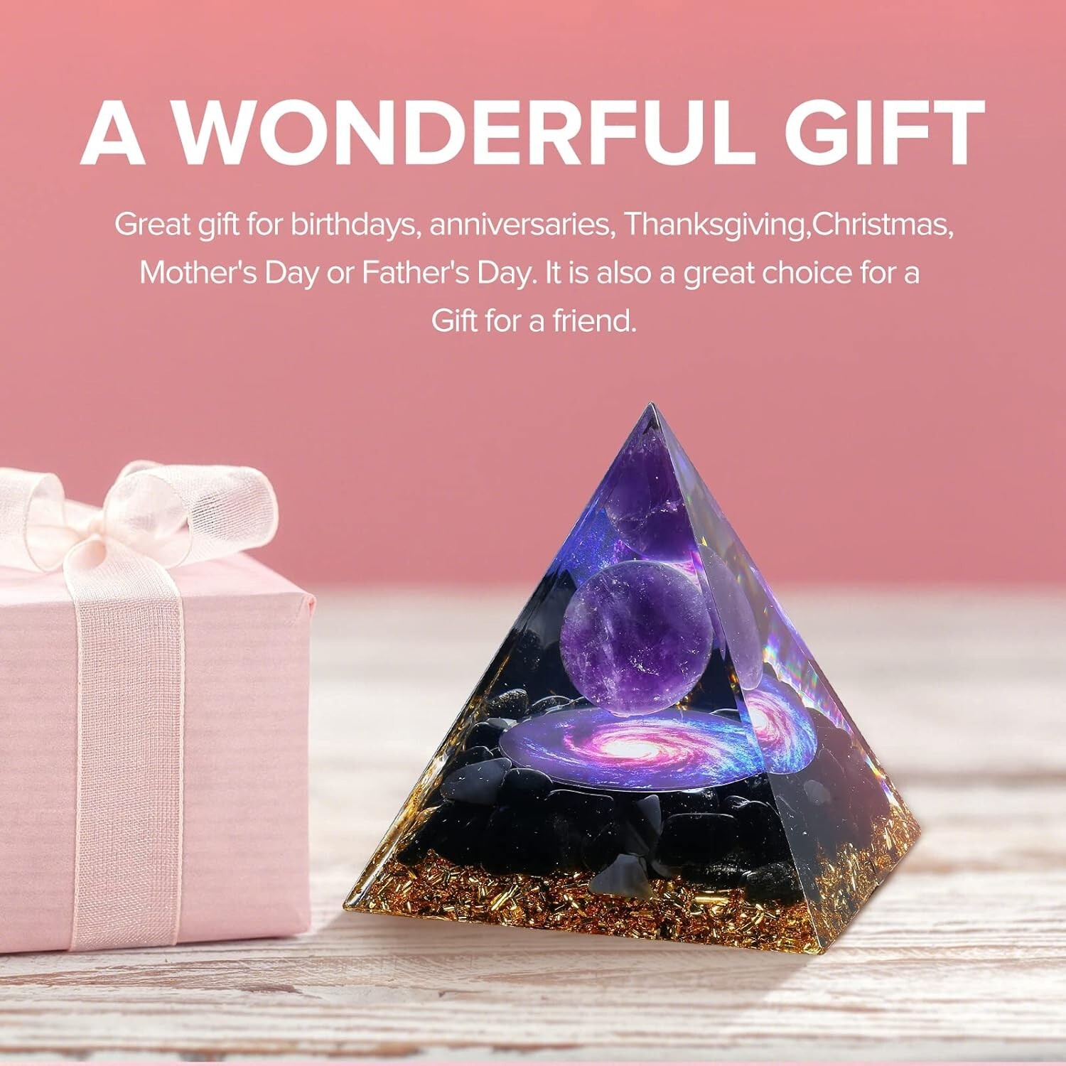 Modern Orgone Pyramid with Amethyst and Obsidian – Enhance Chakra and Meditation