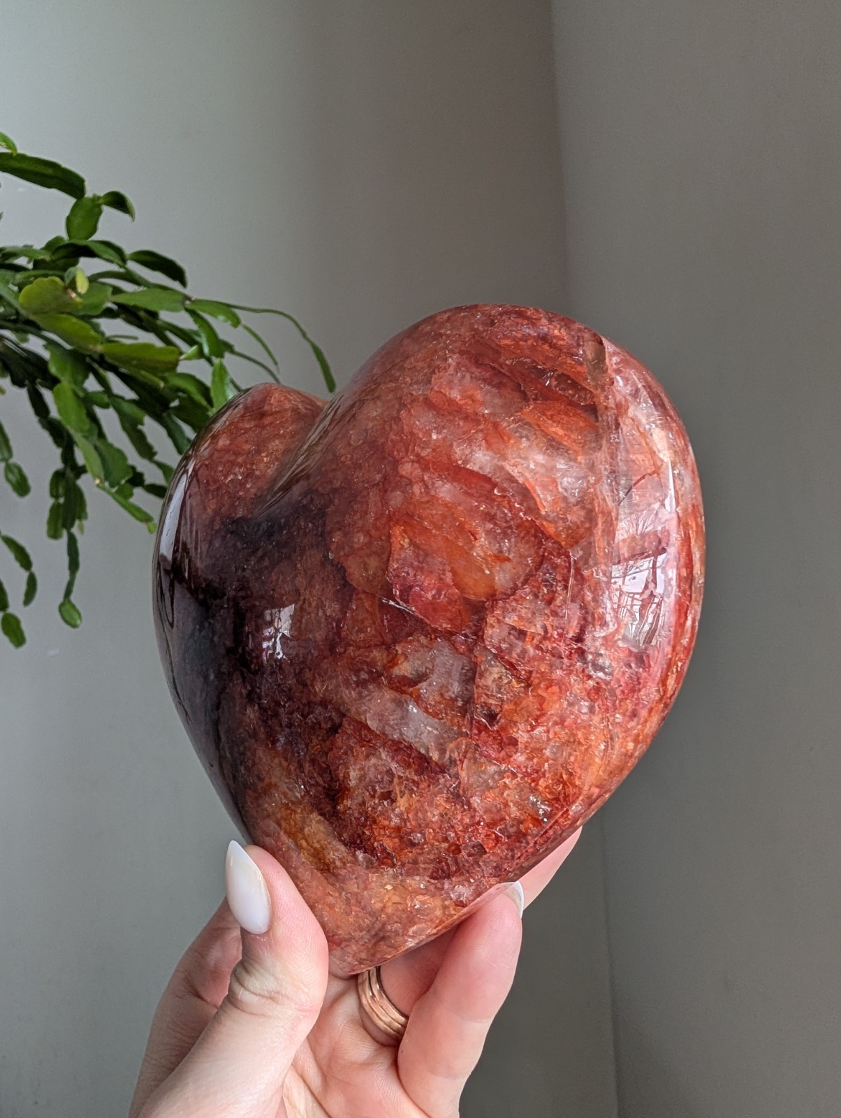 Fire Quartz Heart Carving Crystal Gemstone Large Big Point Chakra Reiki