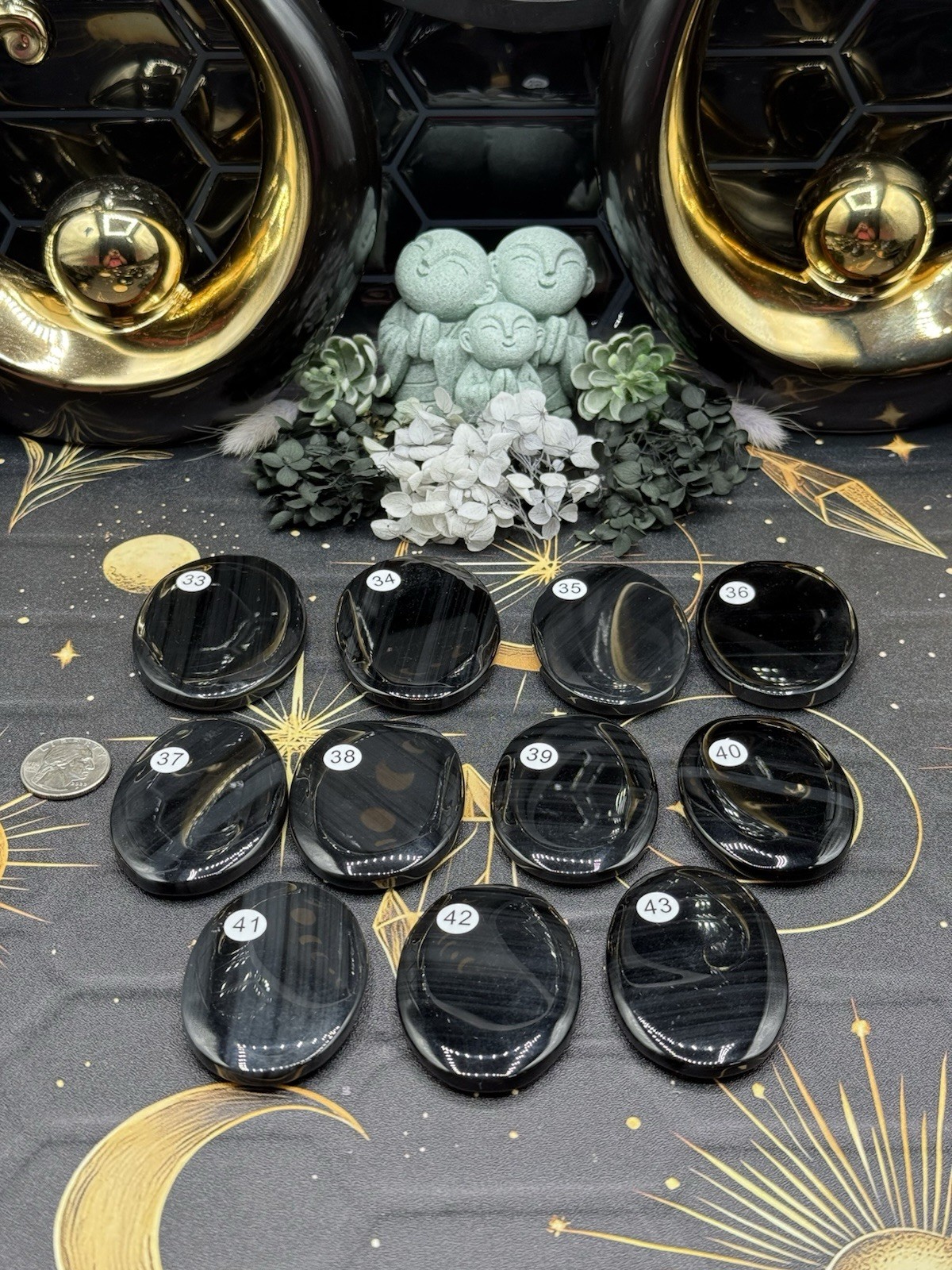 Natural Ice Black Obsidian Palm stones Amazingly unique Free ship & Gift