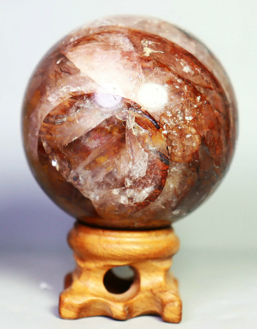 242g Natural Red FIRE QUARTZ Hematoid Polished Sphere Ball Stone Healing / Stand
